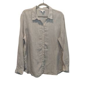 J. Jill Love Linen Sz L Petite Grey 100% Linen Long Sleeve Button Front Shirt